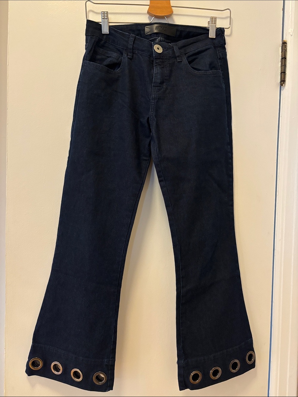 Animale Dark Navy Flare Jeans with Grommet Hem